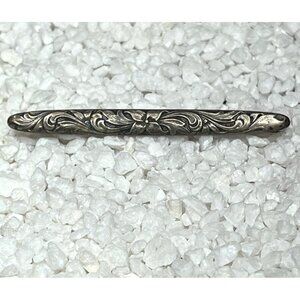 Vintage Victorian Silver Engraved Floral Bar Baguette Pin Brooch